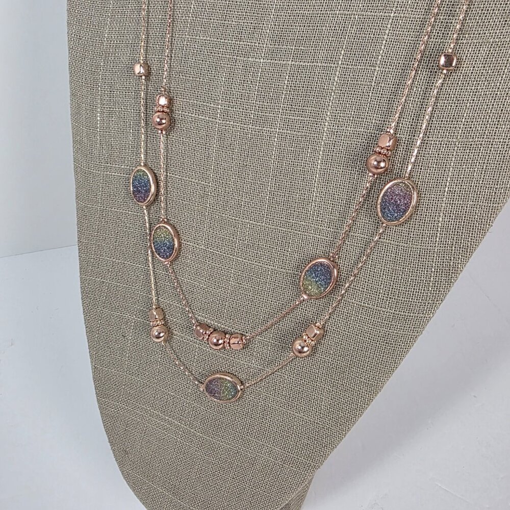 Layered Rose Gold Tone Necklace Sparkly Statement Piece - Picture 2 of 9